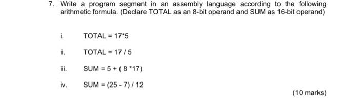 Solved 7. Write a program segment in an assembly language | Chegg.com