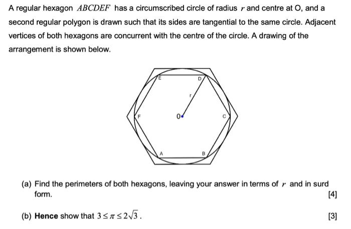 Solved A regular hexagon ABCDEF has a circumscribed circle | Chegg.com