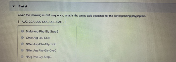 Solved Part A Given the following mRNA sequence, what is the | Chegg.com