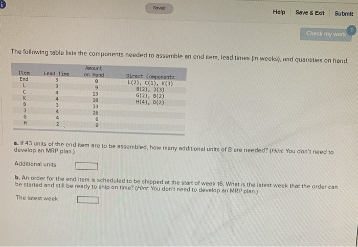 Solved Saved Help Save Exit Submit Check My Work The Chegg Com<script async src=