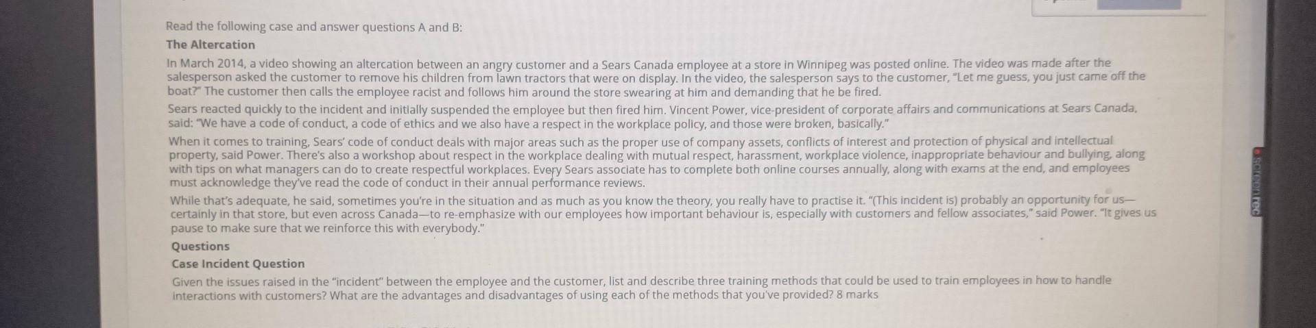 Solved Read the following case and answer questions A and B | Chegg.com