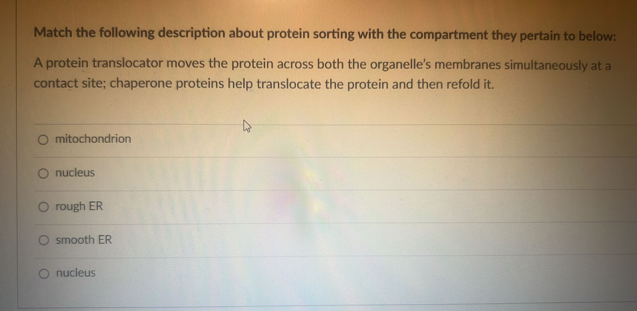 Solved Match the following description about protein sorting | Chegg.com