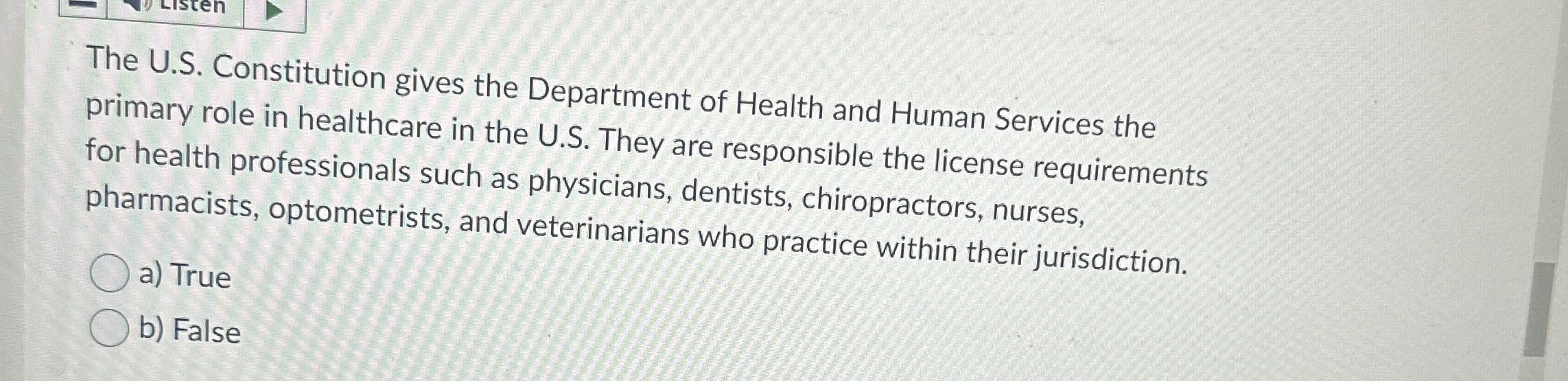 Solved The U.S. ﻿Constitution gives the Department of Health | Chegg.com