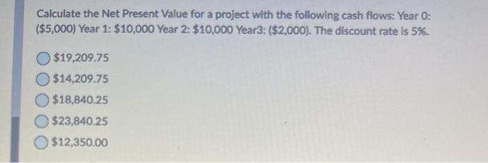 Solved Calculate the Net Present Value for a project with | Chegg.com