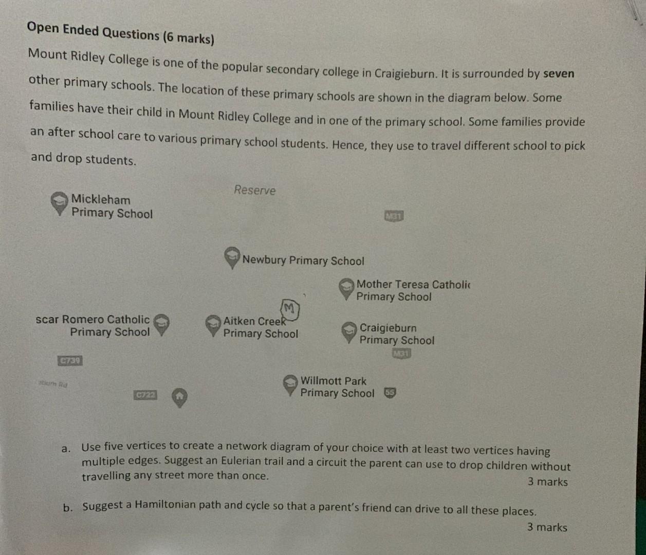 Solved Open Ended Questions (6 marks) Mount Ridley College | Chegg.com