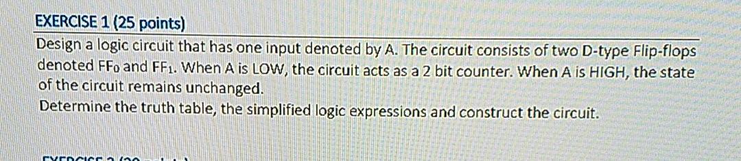 Solved EXERCISE 1 (25 points) Design a logic circuit that | Chegg.com
