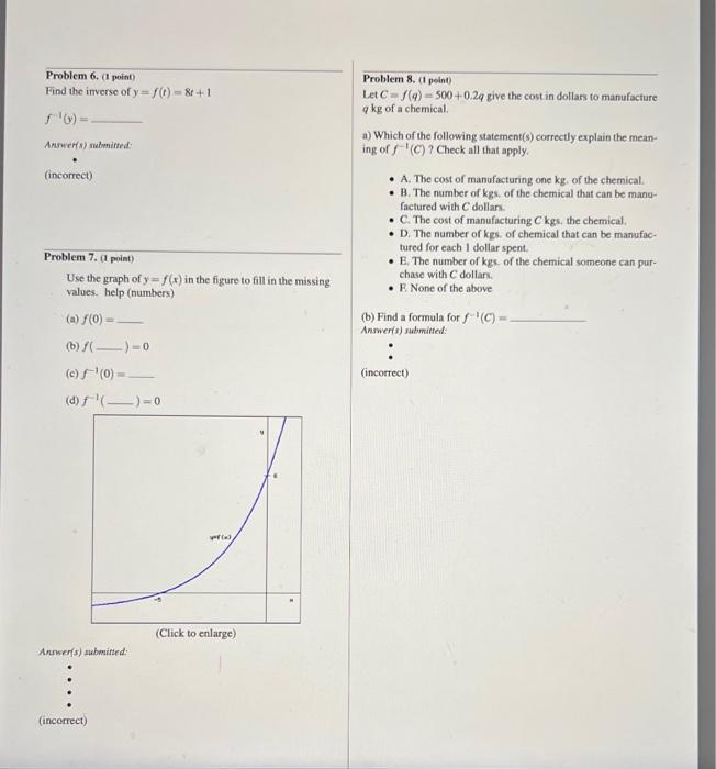 Solved Problem 6, (1 Point) Problem 8. ( 1 Pelint Let | Chegg.com