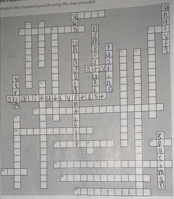 Q. Crossword Puzzle Introduction to the Clinical