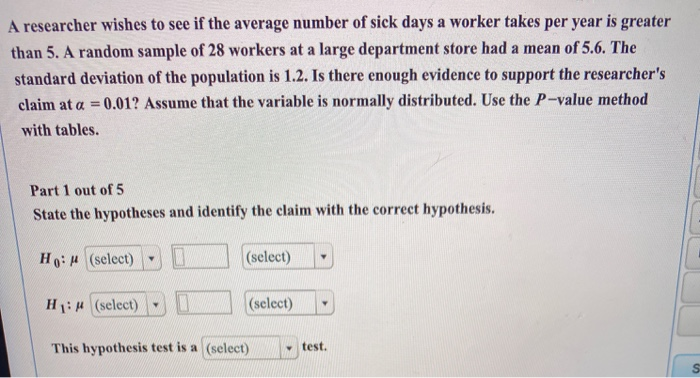 Solved A researcher wishes to see if the average number of | Chegg.com