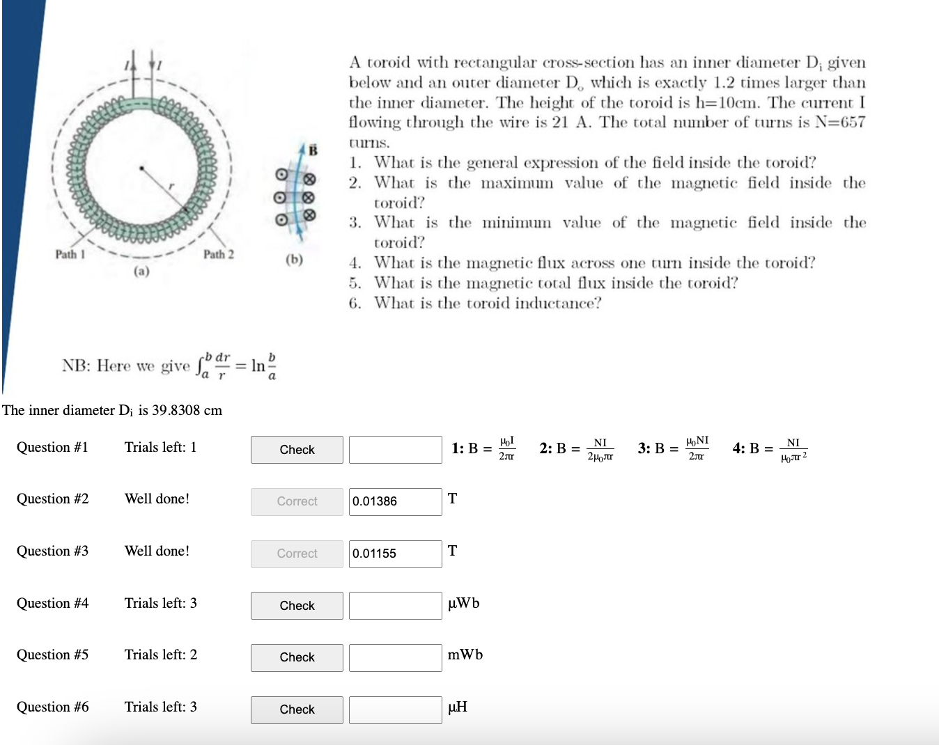 Solved A toroid with rectangular cross-section has an ﻿inner | Chegg.com