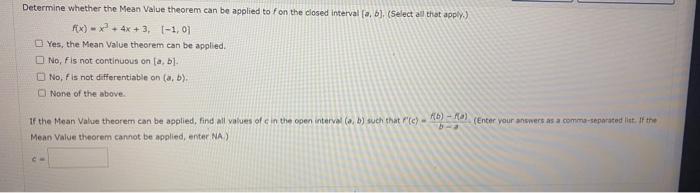 Solved Determine whether the Mean Value theorem can be | Chegg.com