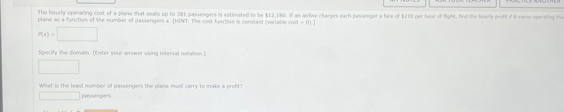 Solved plane as a function of the number of passengers | Chegg.com