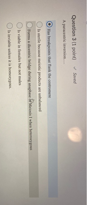 Paracentric Inversion Practice Questions Solved Question 3 (1 point) Saved A paracentric | Chegg.com