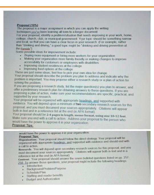 Proposal (15%) The proposal is a major assignment in | Chegg.com