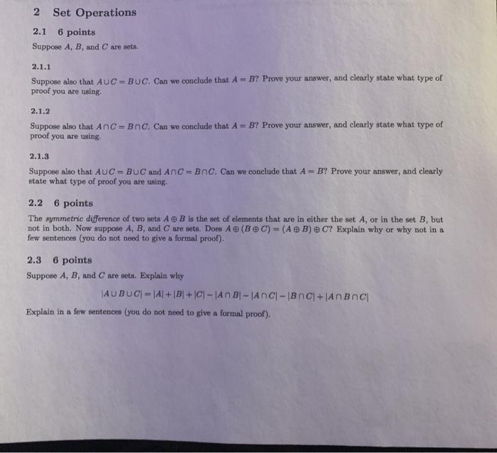 Solved 2 Set Operations 2.1 6 points Suppose A, B, and C are | Chegg.com