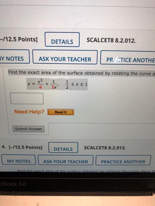 Solved ---/12.5 Points] DETAILS SCALCET8 8.2.012. TY NOTES | Chegg.com