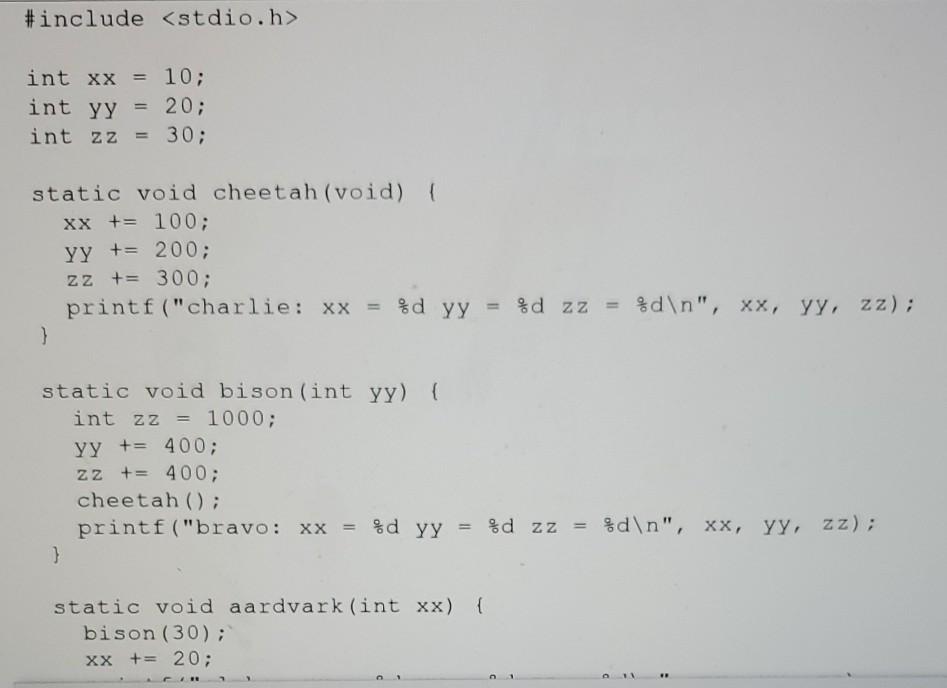 Solved QUESTION 23 In normal scope.c, it prints bison: zz = | Chegg.com