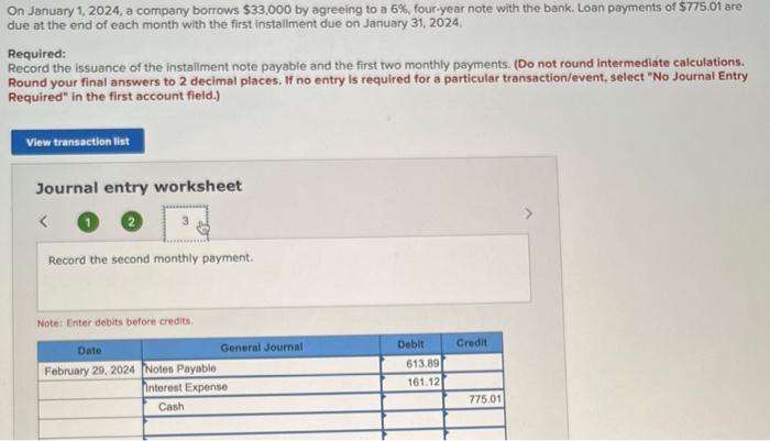 Solved On January 1, 2024, a company borrows $33,000 by | Chegg.com