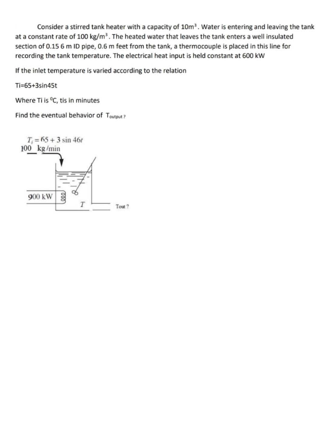 Solved Consider a stirred tank heater with a capacity of | Chegg.com