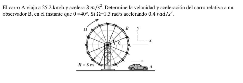 El carro A viaja a \( 25.2 \mathrm{~km} / \mathrm{h} \) y acelera \( 3 \mathrm{~m} / \mathrm{s}^{2} \). Determine la velocida