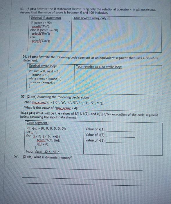 Solved 53. (5 pts) Rewrite the if statement below using only | Chegg.com