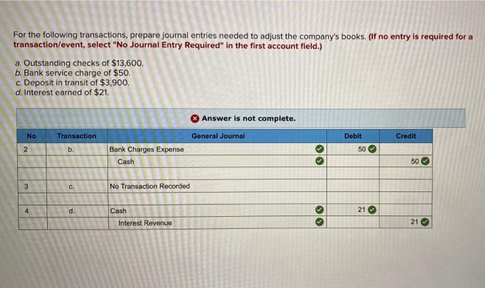 Solved For the following transactions, prepare journal | Chegg.com