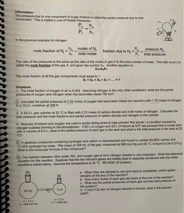 Solved Information The pressure due to one component of a