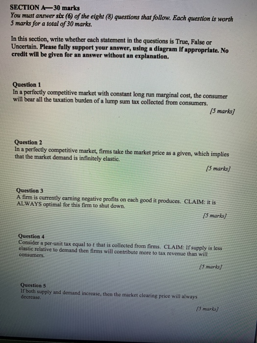 Solved SECTION A-30 marks You must answer six (6) of the | Chegg.com