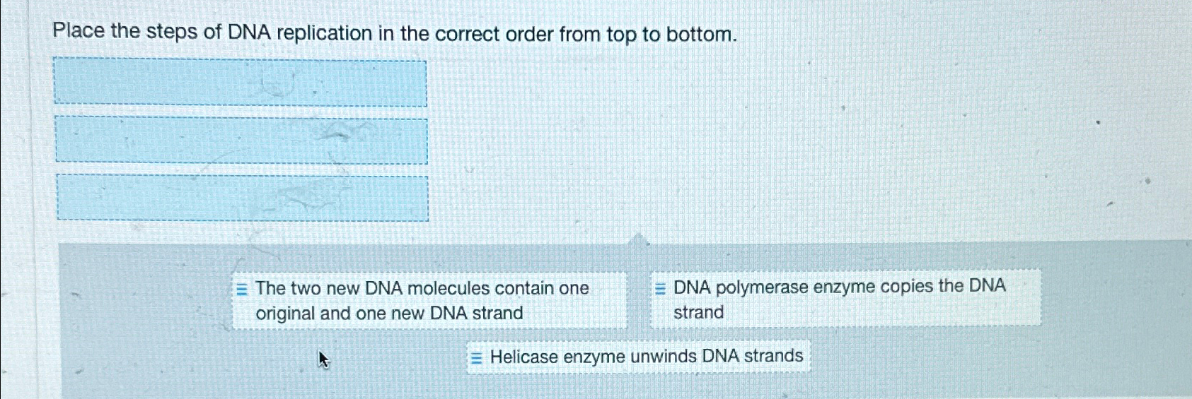 Solved Place the steps of DNA replication in the correct | Chegg.com