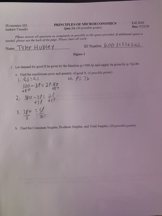 Solved 1 Economics 102 PRINCIPLES OF MICROECONOMICS Fall | Chegg.com