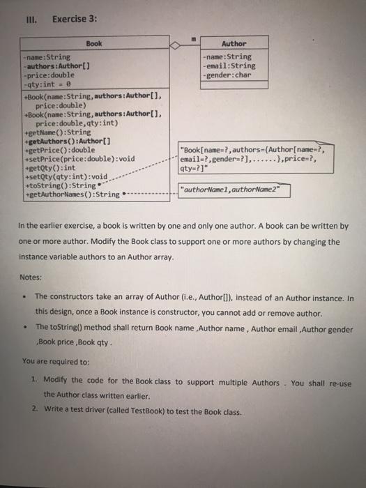 Solved III. Exercise 3: Author -name:String -email:String | Chegg.com