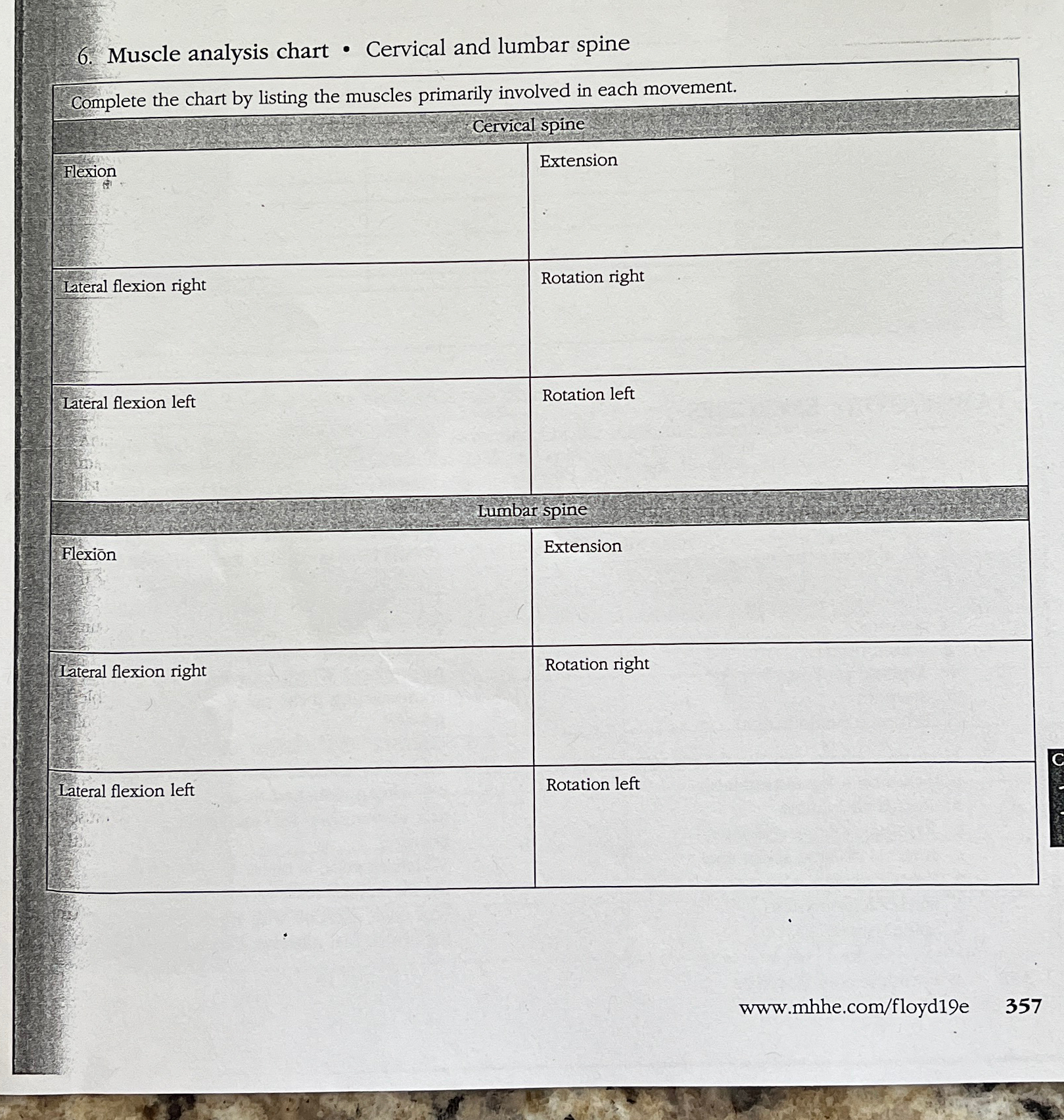 Solved Muscle analysis chart - ﻿Cervical and lumbar | Chegg.com