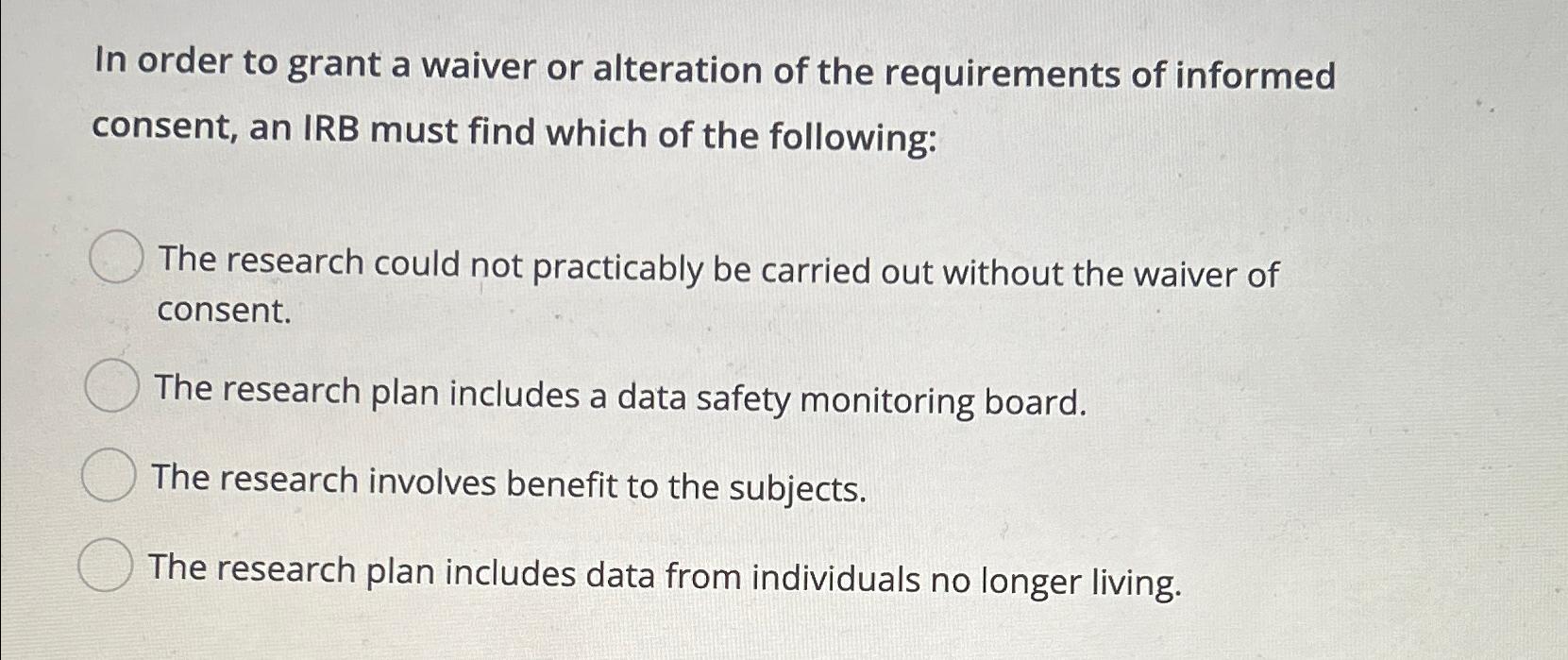 Solved In order to grant a waiver or alteration of the | Chegg.com