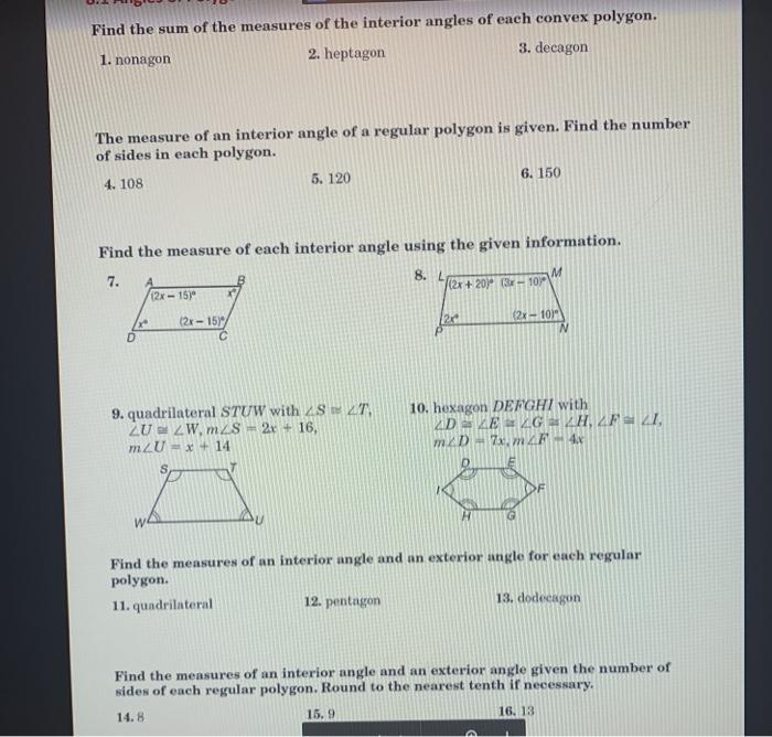 Measures Of The Interior Angles Chegg