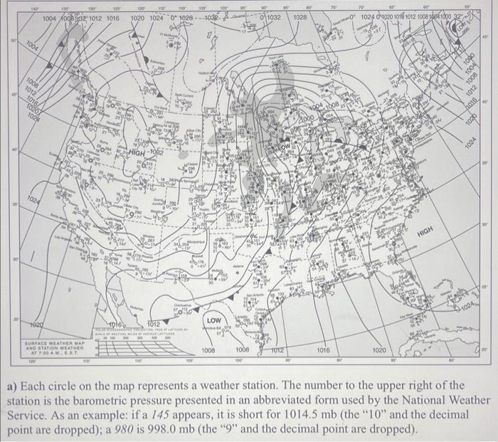 a) Each circle on the map represents a weather
