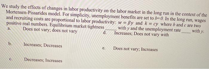 Solved We study the effects of changes in labor productivity | Chegg.com