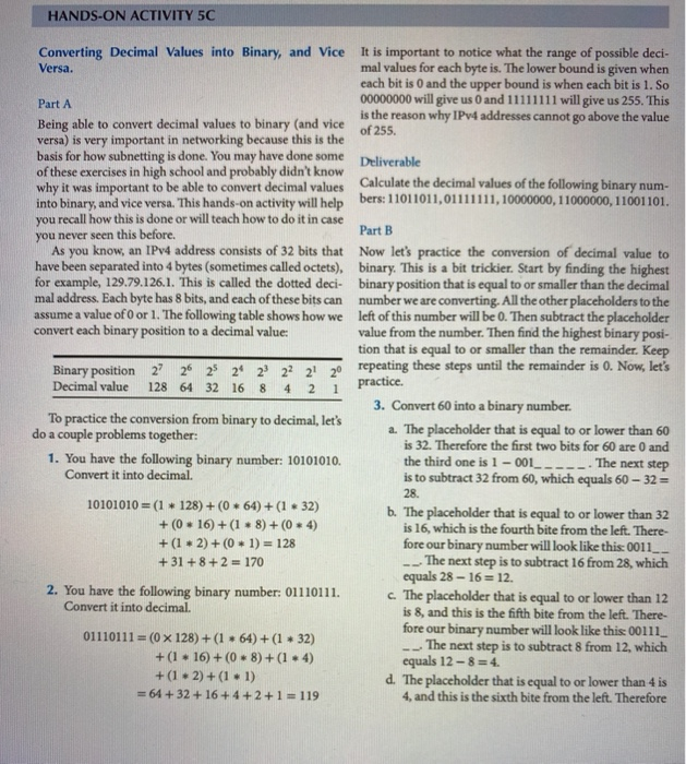 Solved HANDS-ON ACTIVITY 5C Converting Decimal Values into | Chegg.com