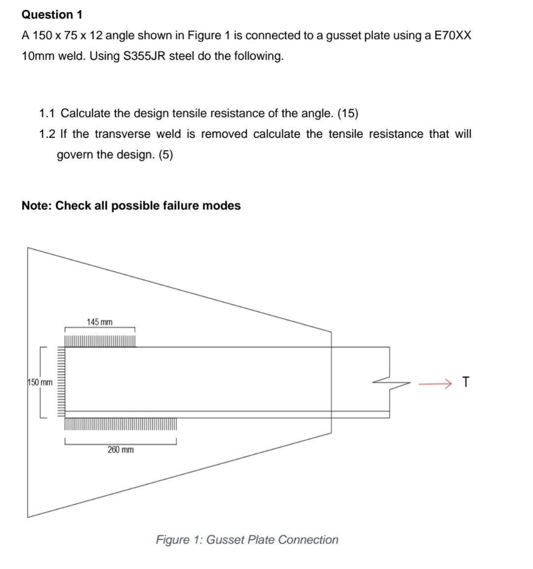 Solved Question 1 A 150 x 75 x 12 angle shown in Figure 1 is | Chegg.com