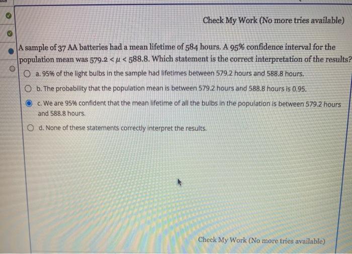Solved Check My Work (No more tries available) A sample of | Chegg.com