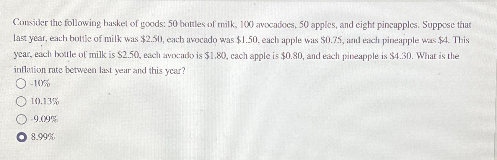 Solved Consider the following basket of goods: 50 ﻿bottles | Chegg.com