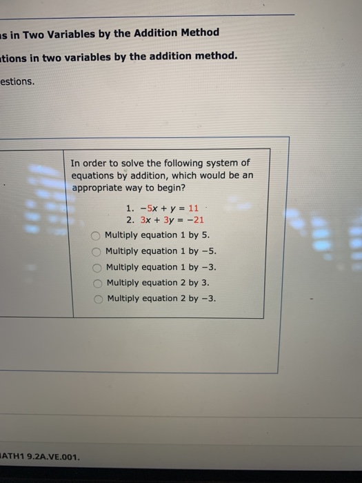 Solved as in Two Variables by the Addition Method utions in | Chegg.com