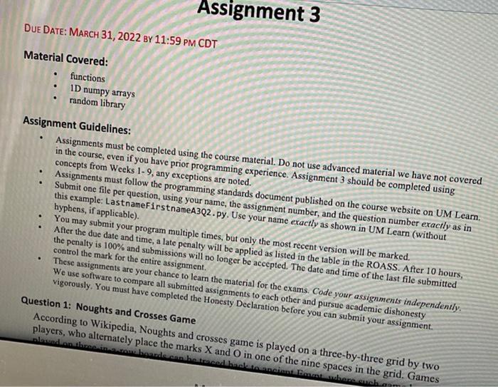Solved Assignment 3 DUE DATE: MARCH 31, 2022 BY 11:59 PM CDT | Chegg.com