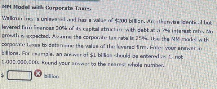 Solved MM Model with Corporate Taxes Walkrun Inc, is | Chegg.com