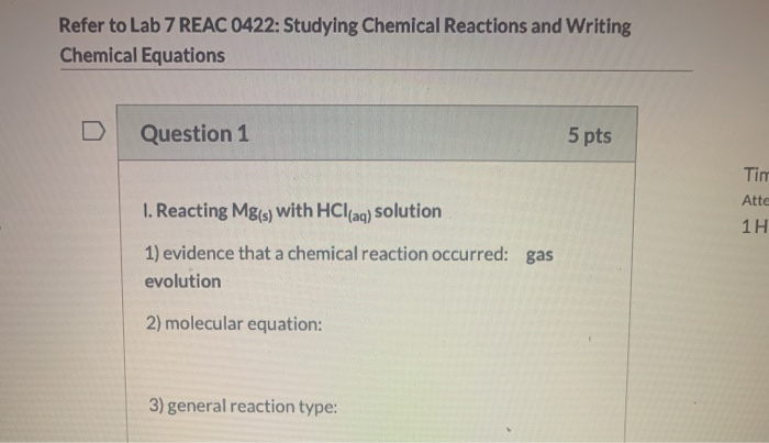 Solved Refer To Lab 7 REAC 0422: Studying Chemical Reactions | Chegg.com