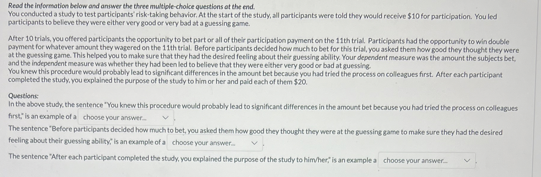 Solved Read the information below and answer the three | Chegg.com