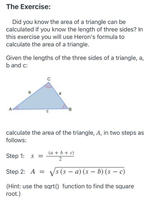 Solved The Exercise Did You Know The Area Of A Triangle Can 1381