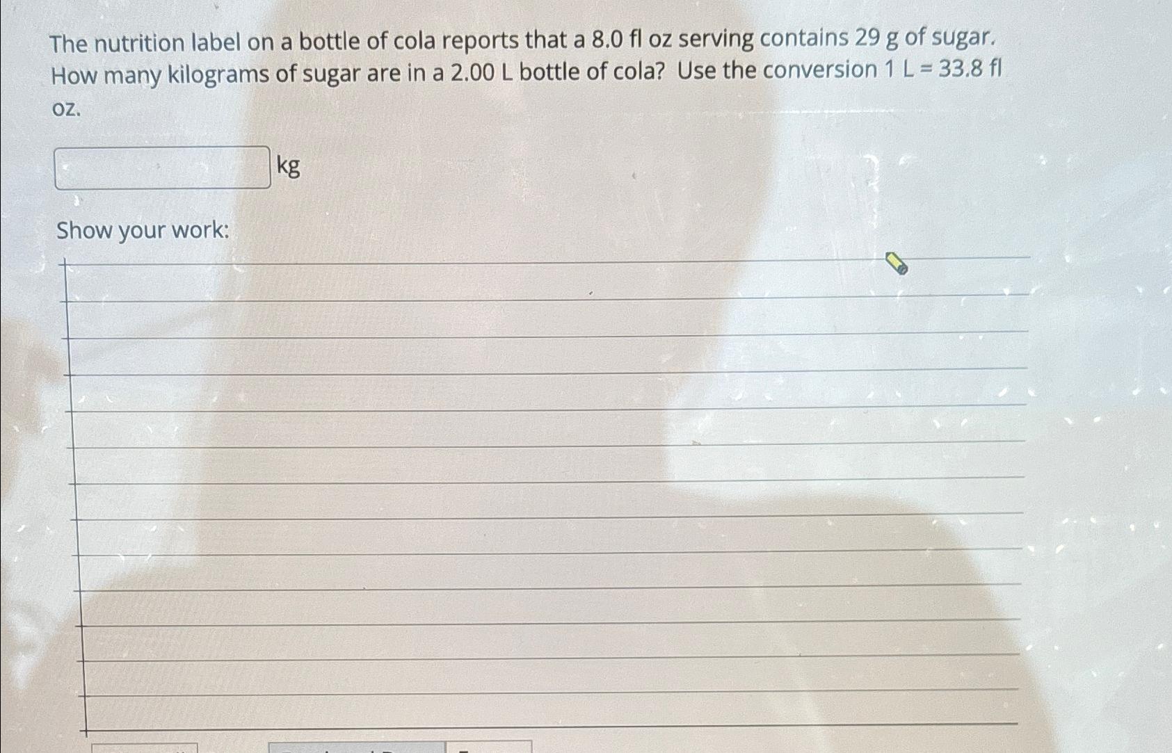 Solved The nutrition label on a bottle of cola reports that | Chegg.com