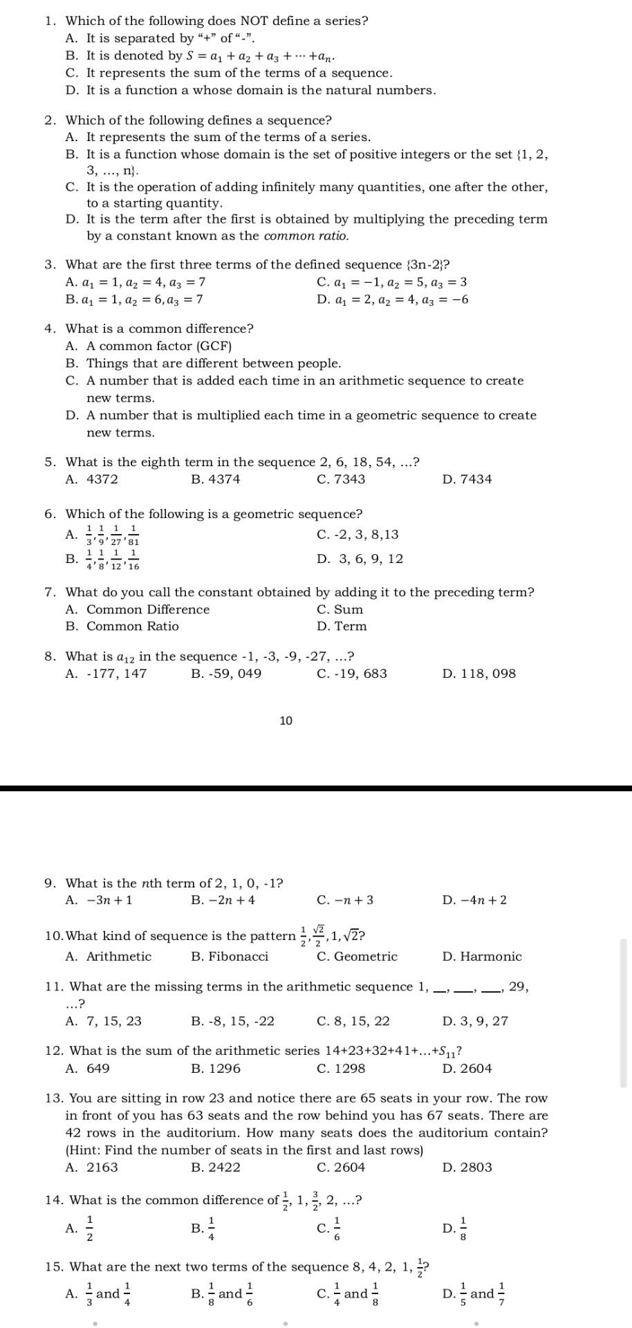Solved Instruction Choose The Letter Of The Correct Answers Chegg Com