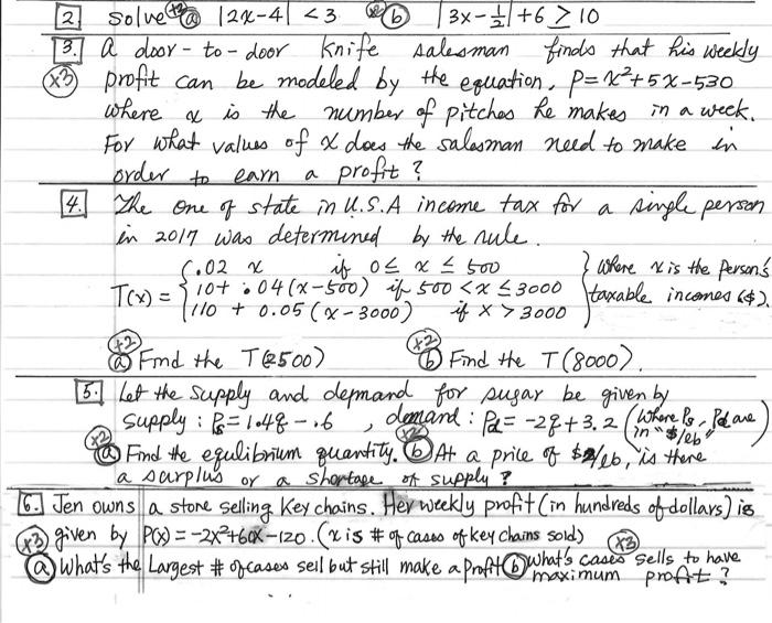 Solved 2. Solve+(x) ∣2x−4∣