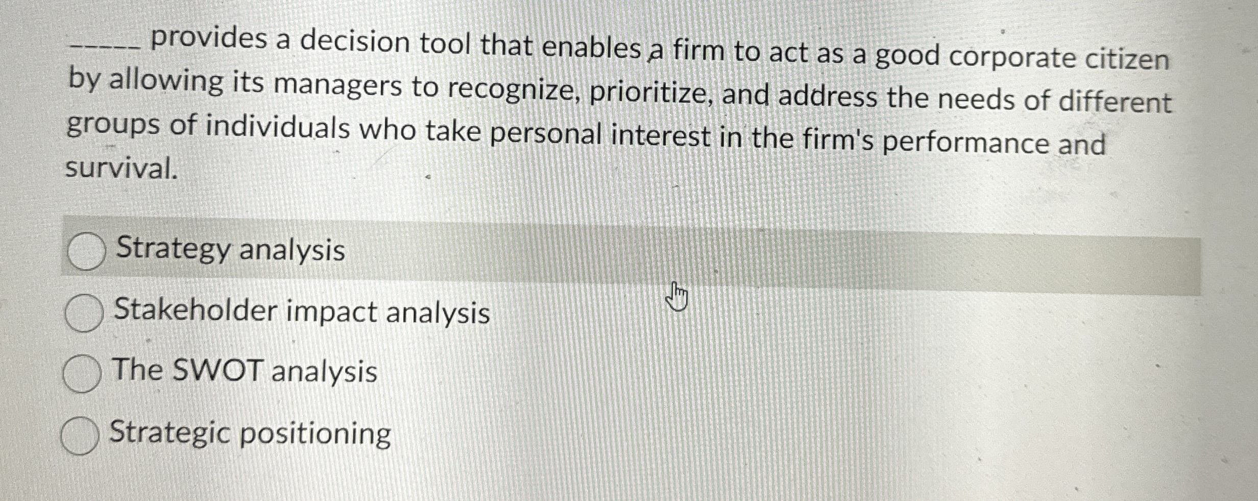 Solved provides a decision tool that enables a firm to act | Chegg.com